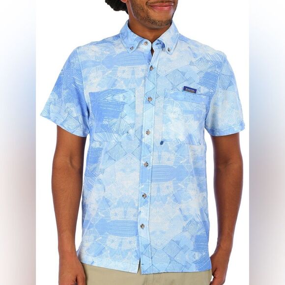 XCaster | Men's Outdoor Blue White Button Down Fishing Button Down Shirt L - Picture 1 of 9
